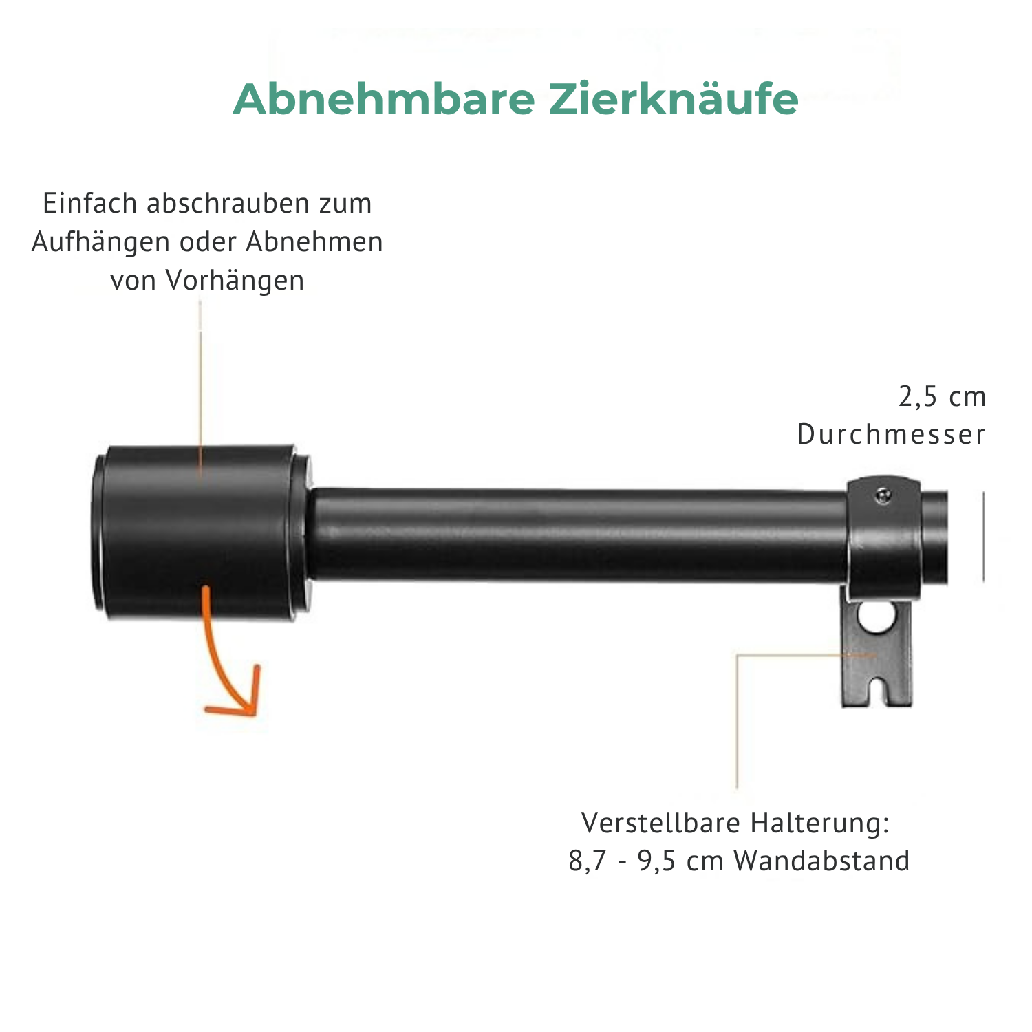 Friends Of NAIPO® Gardinenstange, 183–366 cm verstellbar, hochbelastbar bis 10 kg, Ø 2,5 cm, schwarz – Vorhangstange Set für Wohnzimmer, Schlafzimmer, Küche & Büro