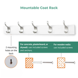 Alsterwell Coat Rack, 22.4 Inch (57 cm) Hook Rack with 5-Hook Organizer, Rectangular Wood Wall-Mounted, for Coats, Jackets, Bags, White (Pre-sell)