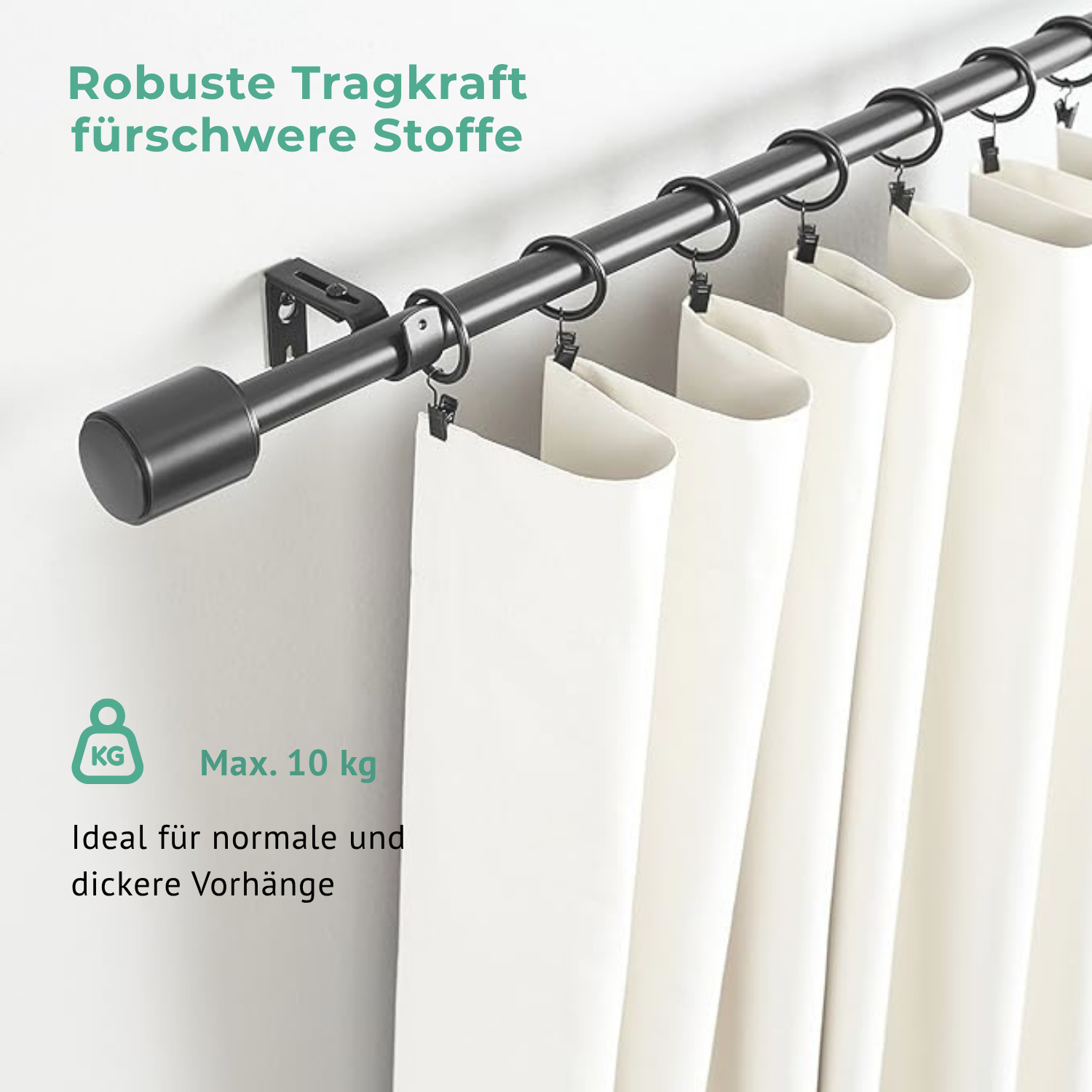 Friends Of NAIPO® Gardinenstange, 183–366 cm verstellbar, hochbelastbar bis 10 kg, Ø 2,5 cm, schwarz – Vorhangstange Set für Wohnzimmer, Schlafzimmer, Küche & Büro