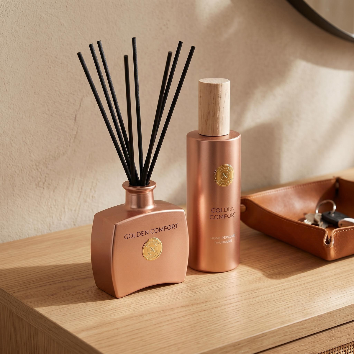 Wellness Club GOLDEN COMFORT Vanilla Gift Set – Reed Diffuser 100ml + Room Mist Spray 200ml – Natural Essential Oils – For Living Room, Bedroom, Bathroom, Home Office