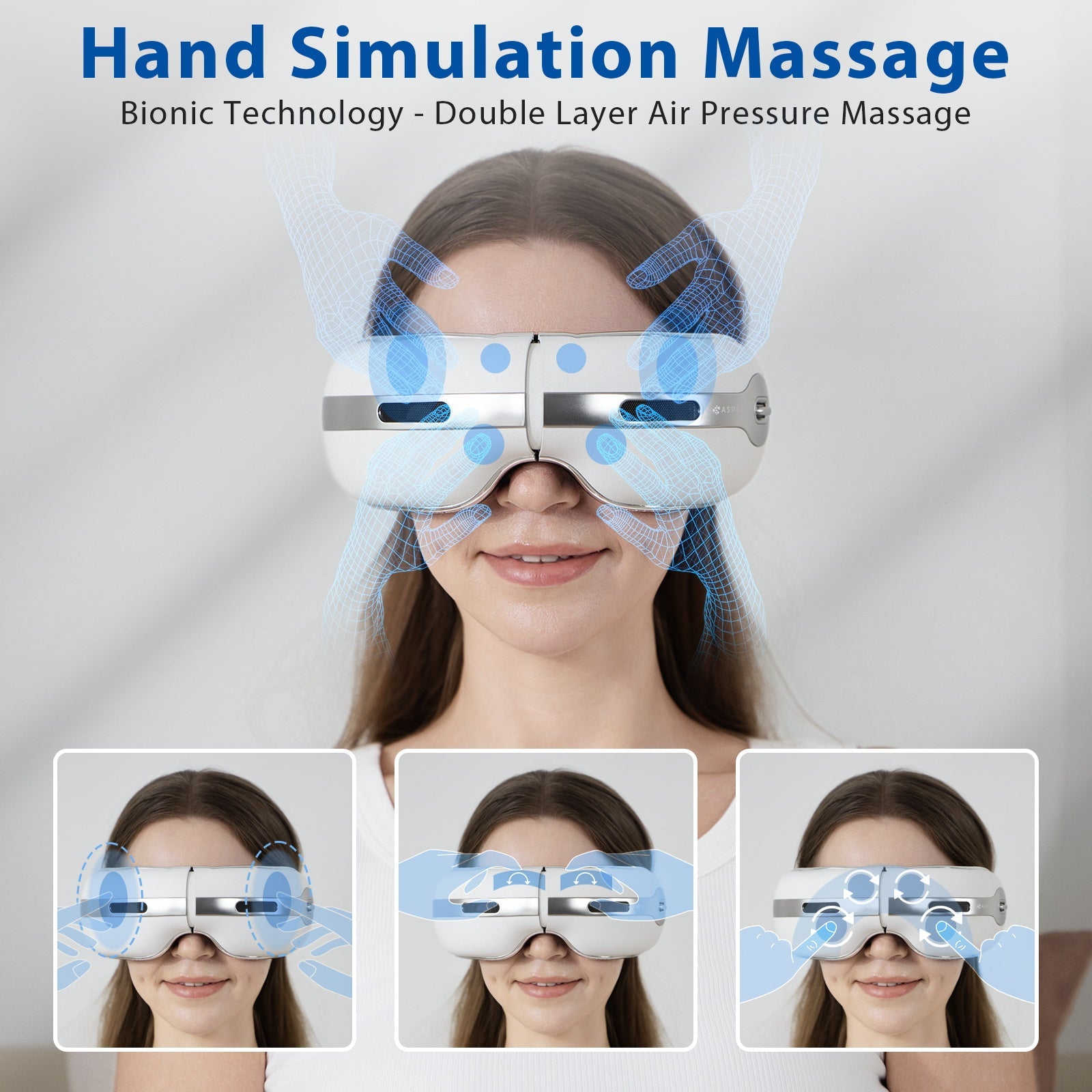 Aspria by NAIPO Augenmassagegerät - mit Wärme, dualer Heiß- und Kaltfunktion, Wiederaufladbar, Kompression Vibration, Massagesessel Erweiterung oder Standalone