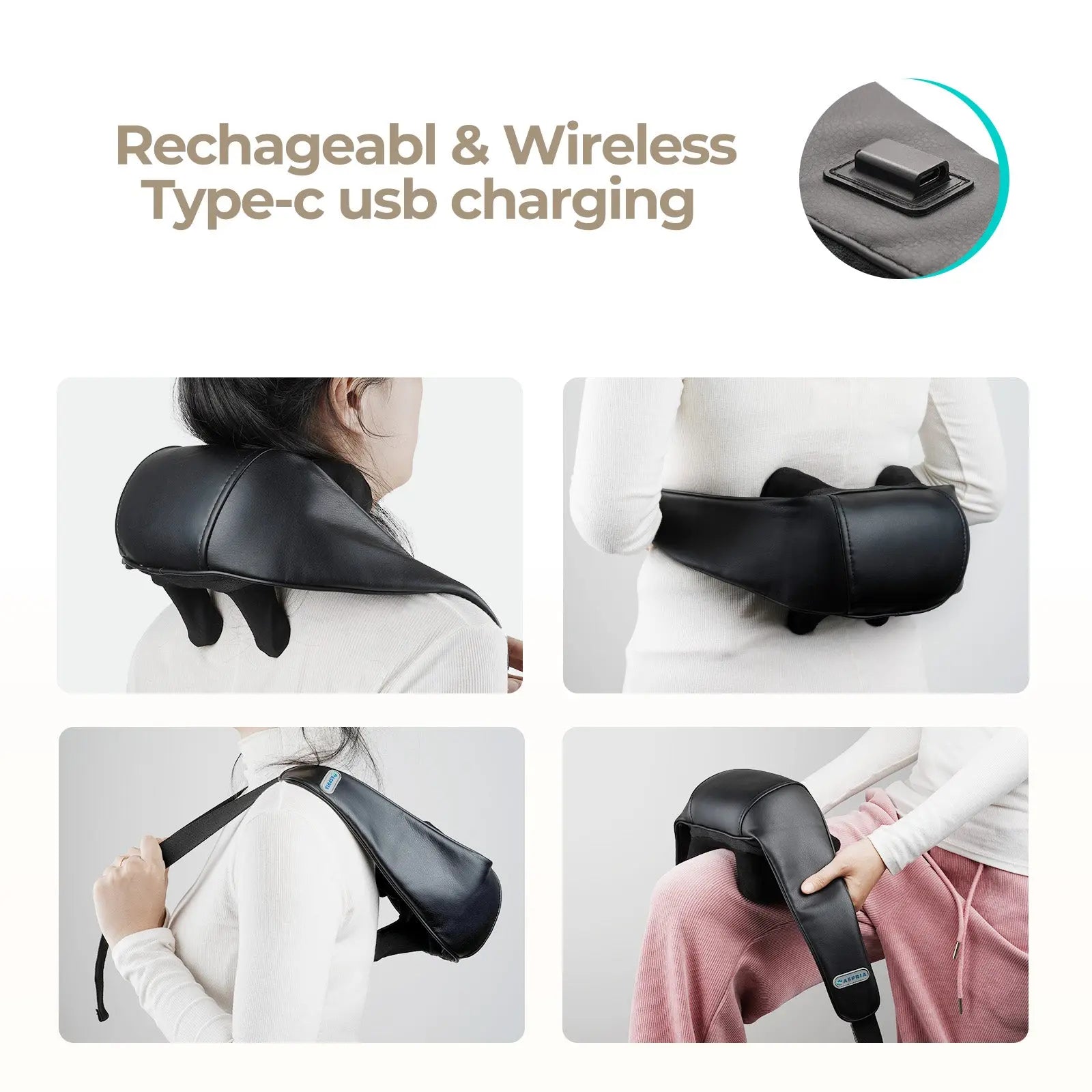 Aspria by NAIPO 5D Shiatsu Nackenmassagegerät mit Wärme, wiederaufladbar, Tragbares Schultermassagegerät für Nacken, Schulter, Rücken, Beine und Ganzkörpermassage, Schwarz