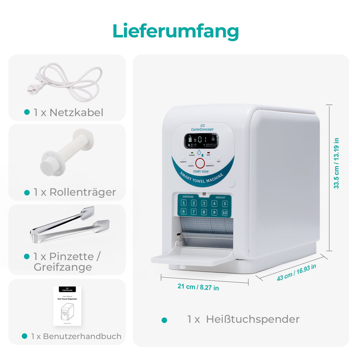 CalmConcept® Warmtuchspender mit Befeuchtung und Heizfunktion (bis zu 60 °C), LED-Display, schnelle 2s-Ausgabe, Hygienischer Einweg-Handtuchwärmer für Spa, Kosmetikstudio, Restaurant & Zuhause, Modell A