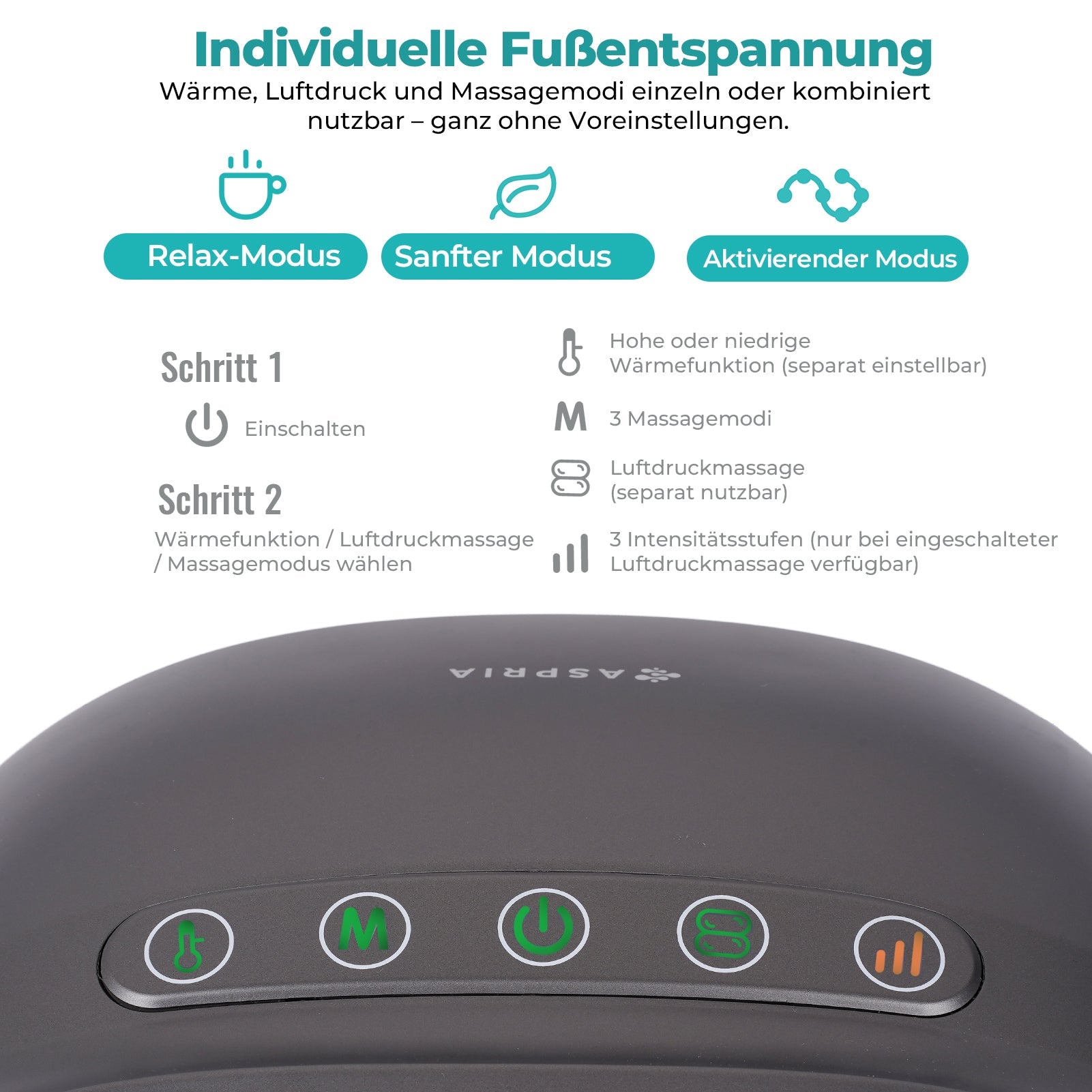 Aspria Cloudwalk Fußmassagegerät mit Wärmefunktion, Shiatsu Tiefkneten & 360° Luftkompression