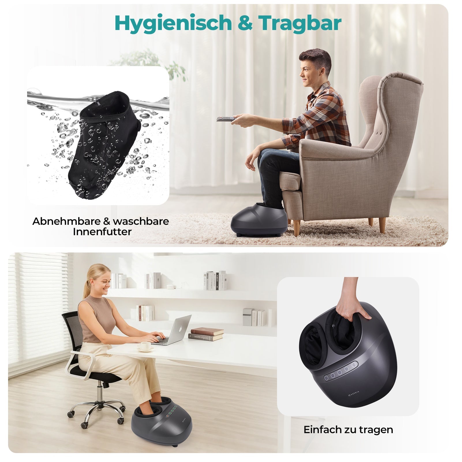 Aspria Cloudwalk Fußmassagegerät mit Wärmefunktion, Shiatsu Tiefkneten & 360° Luftkompression