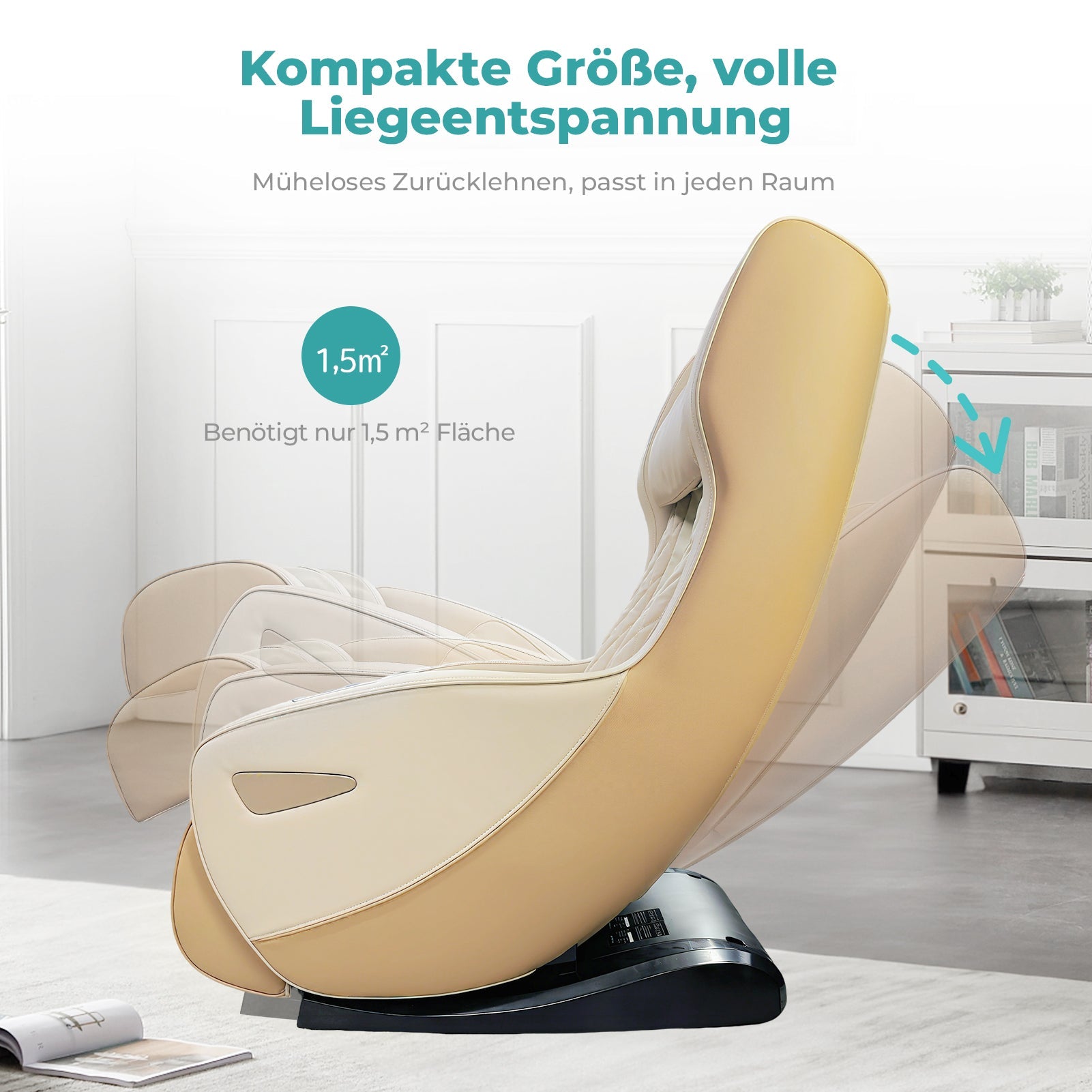 NAIPO Massagesessel mit Wärme | Design-Award | Bluetooth | Liegefunktion | Space-Saving | Creme-beige