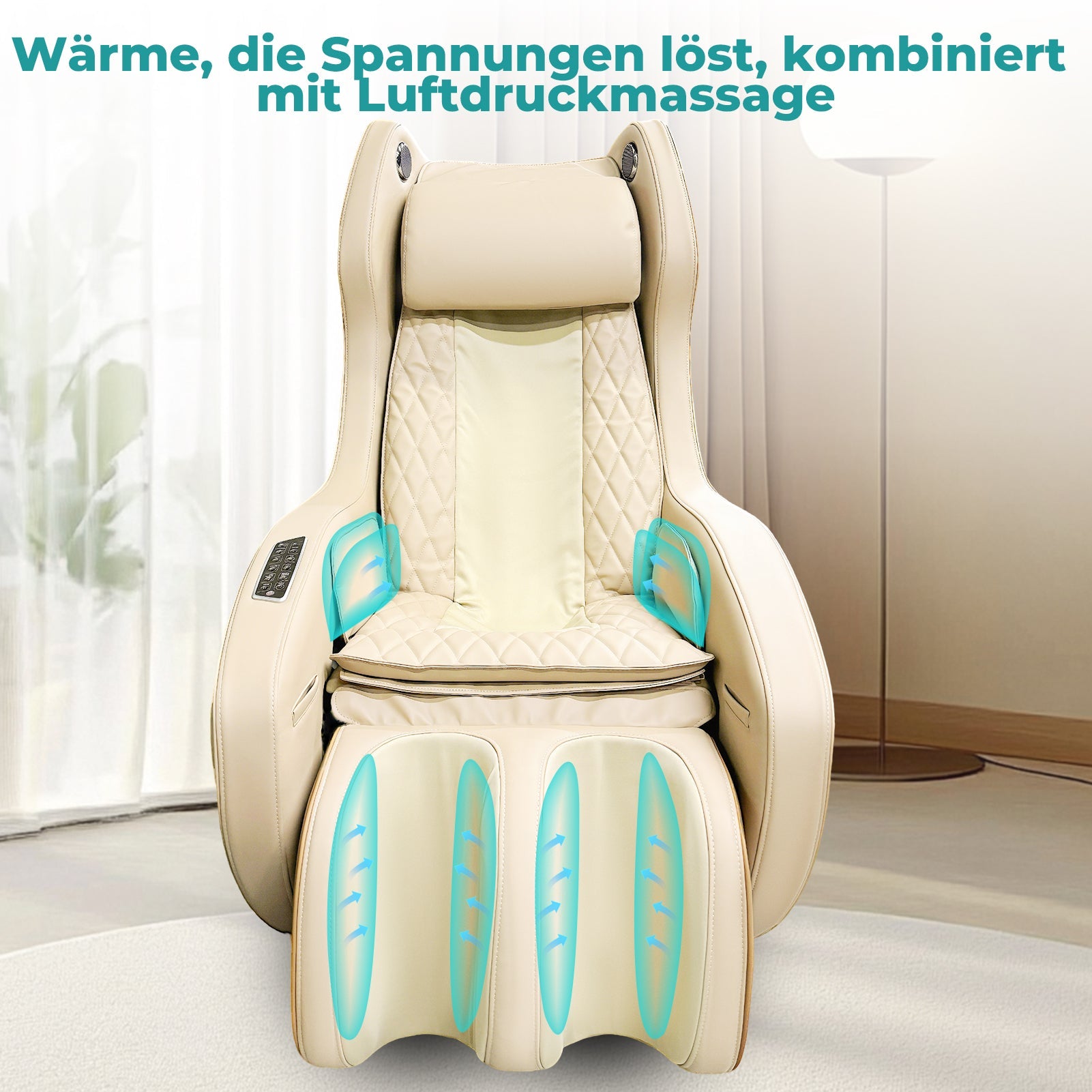 NAIPO Massagesessel mit Wärme | Design-Award | Bluetooth | Liegefunktion | Space-Saving | Creme-beige