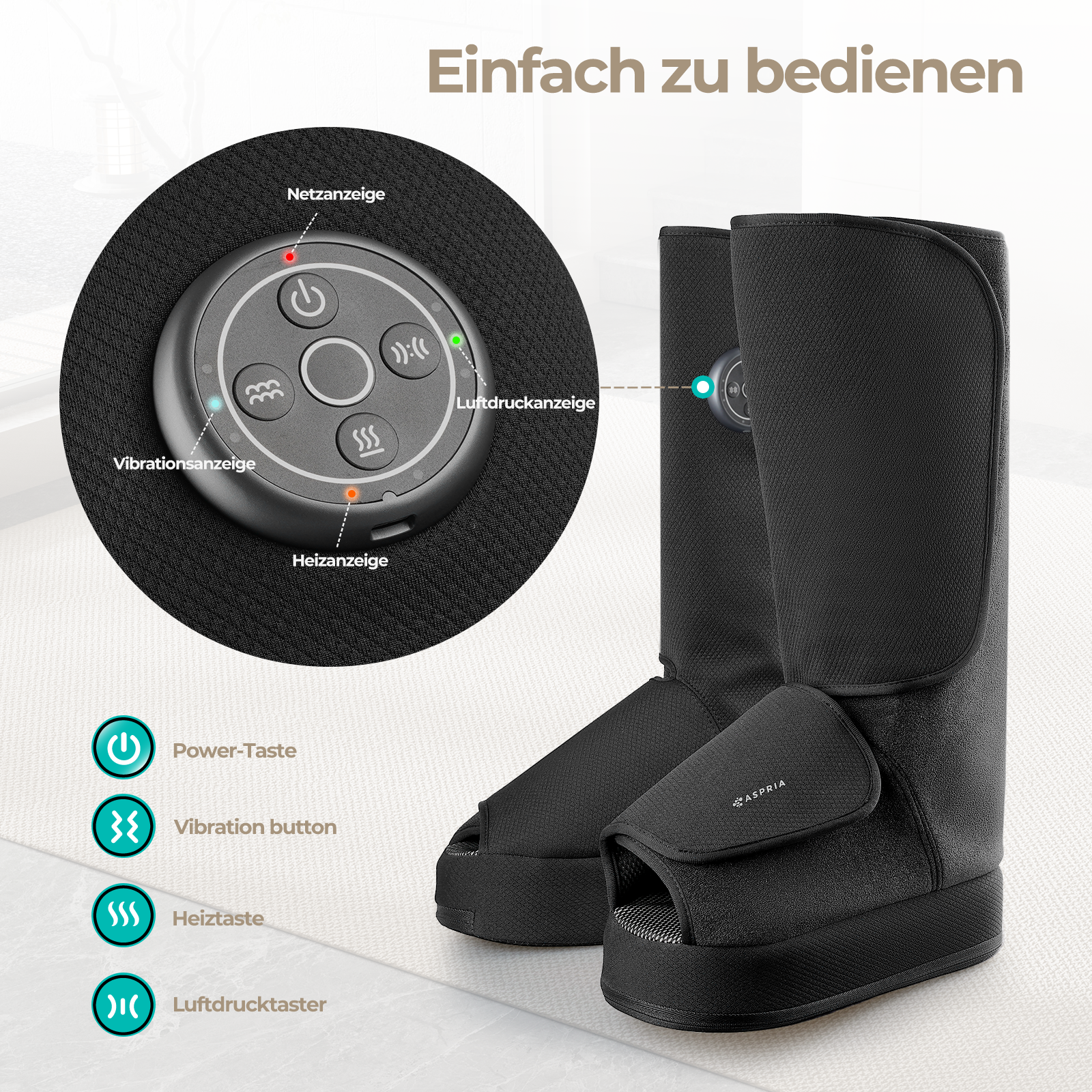 Aspria Cloudwalk Fußmassagegerät mit Wärmefunktion, Shiatsu Tiefkneten & 360° Luftkompression