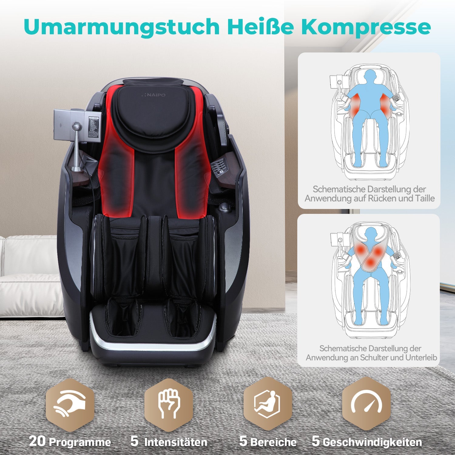 NAIPO 4D High-End Massagesessel S61, Wärmefunktion, 8-inch Tablet-Steuerung