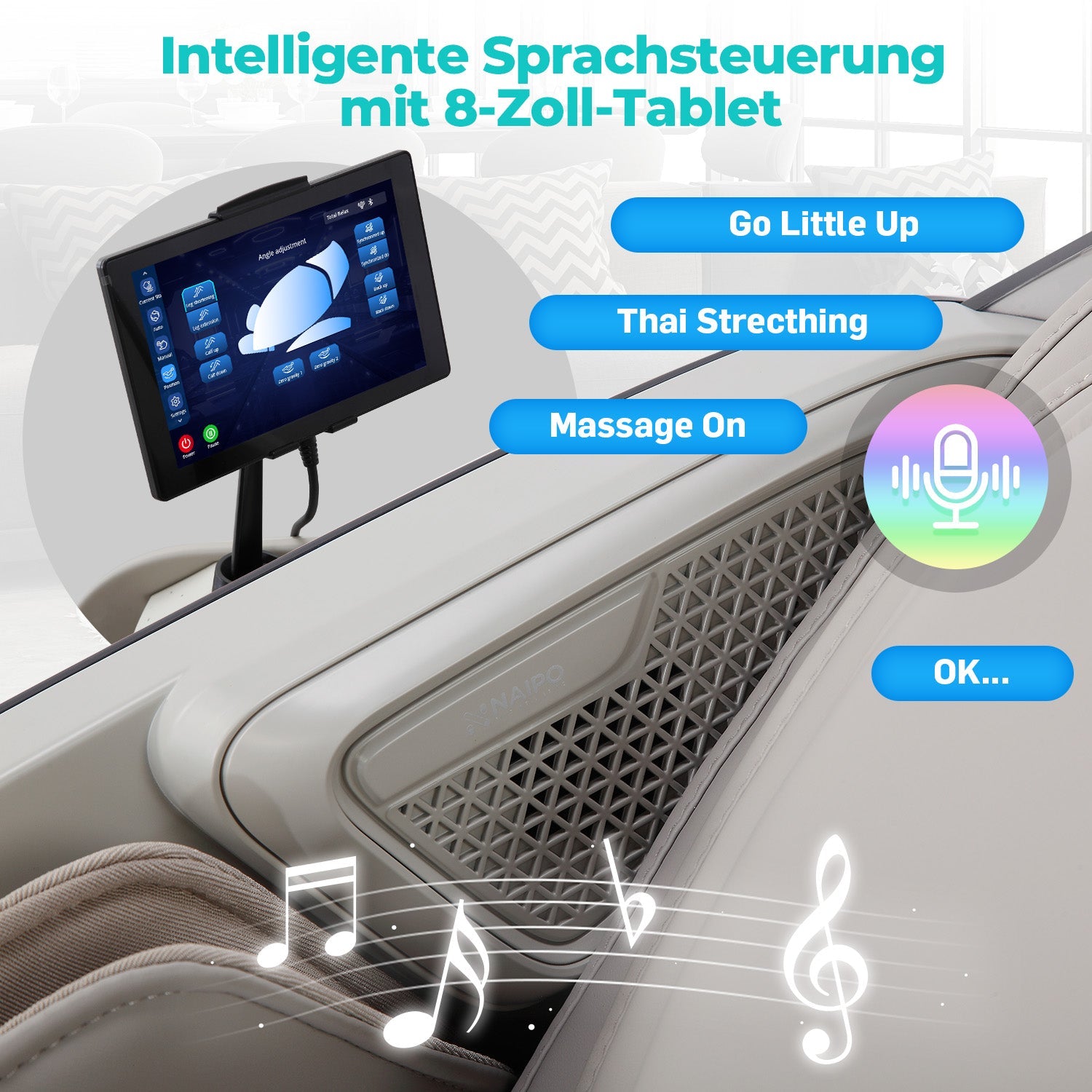 NAIPO 4D High-End Massagesessel S61 Wärmefunktion, 8-inch Tablet-Steuerung