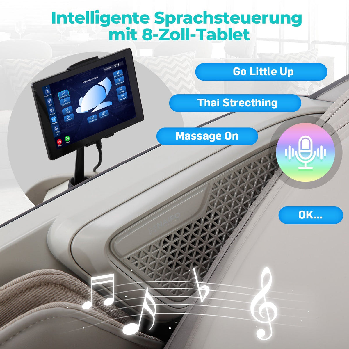 NAIPO 4D High-End Massagesessel S61 Wärmefunktion, 8-inch Tablet-Steuerung
