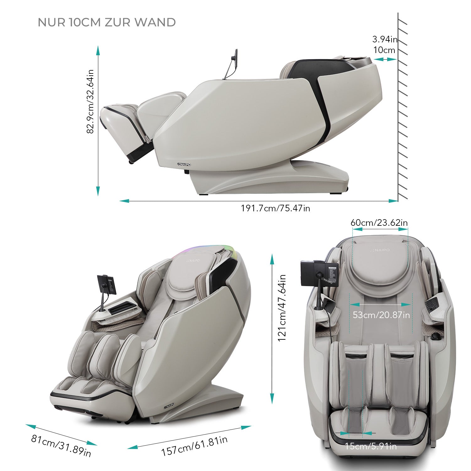 NAIPO 4D High-End Massagesessel S61 Wärmefunktion, 8-inch Tablet-Steuerung