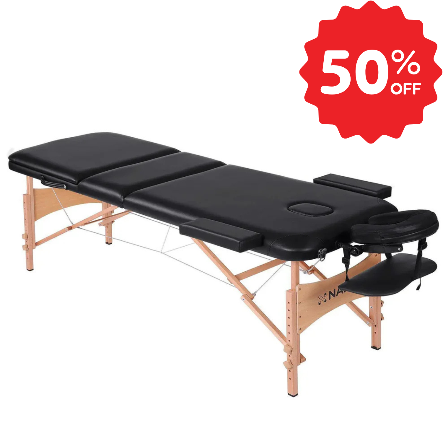 Naipo Massageliege Klappbar Höhenverstellbar Massagetisch Massagebett mit 3 Zonen tragbaren Holzfüßen Einfache Installation Ergonomische Kopfstütze mit Tragetasche