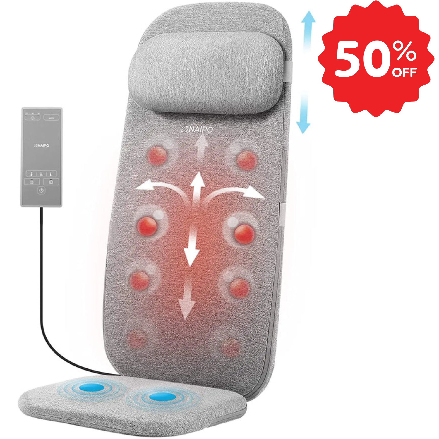 Naipo Massagesitzauflage mit Vibrationsmassage und Wärmemassage 8 Motorvibrationen 4 Massage Modi