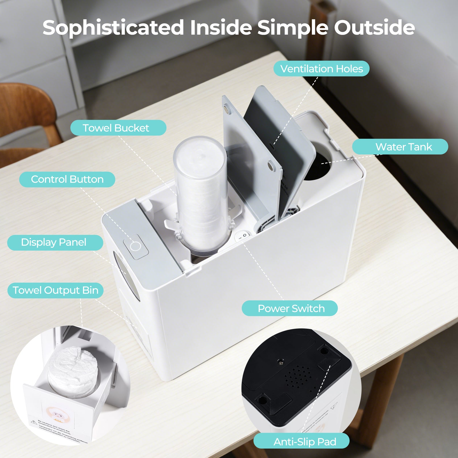 CalmConcept® Mini Warmhandtuchspender – Saubere und angenehm warme Einweghandtücher für Zuhause und unterwegs, Modell W2
