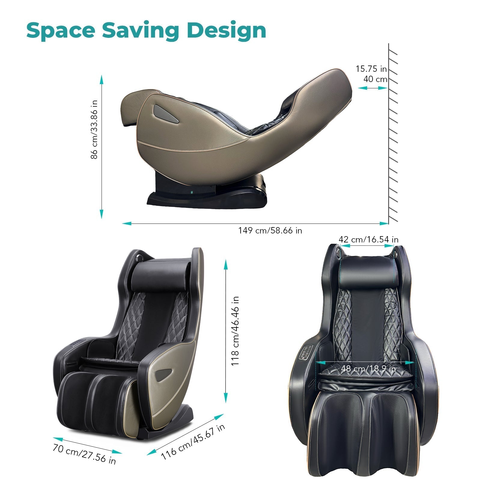 NAIPO Premium Massagesessel, Design-Award, Bluetooth, Liegefunktion, Space-Saving, Braun