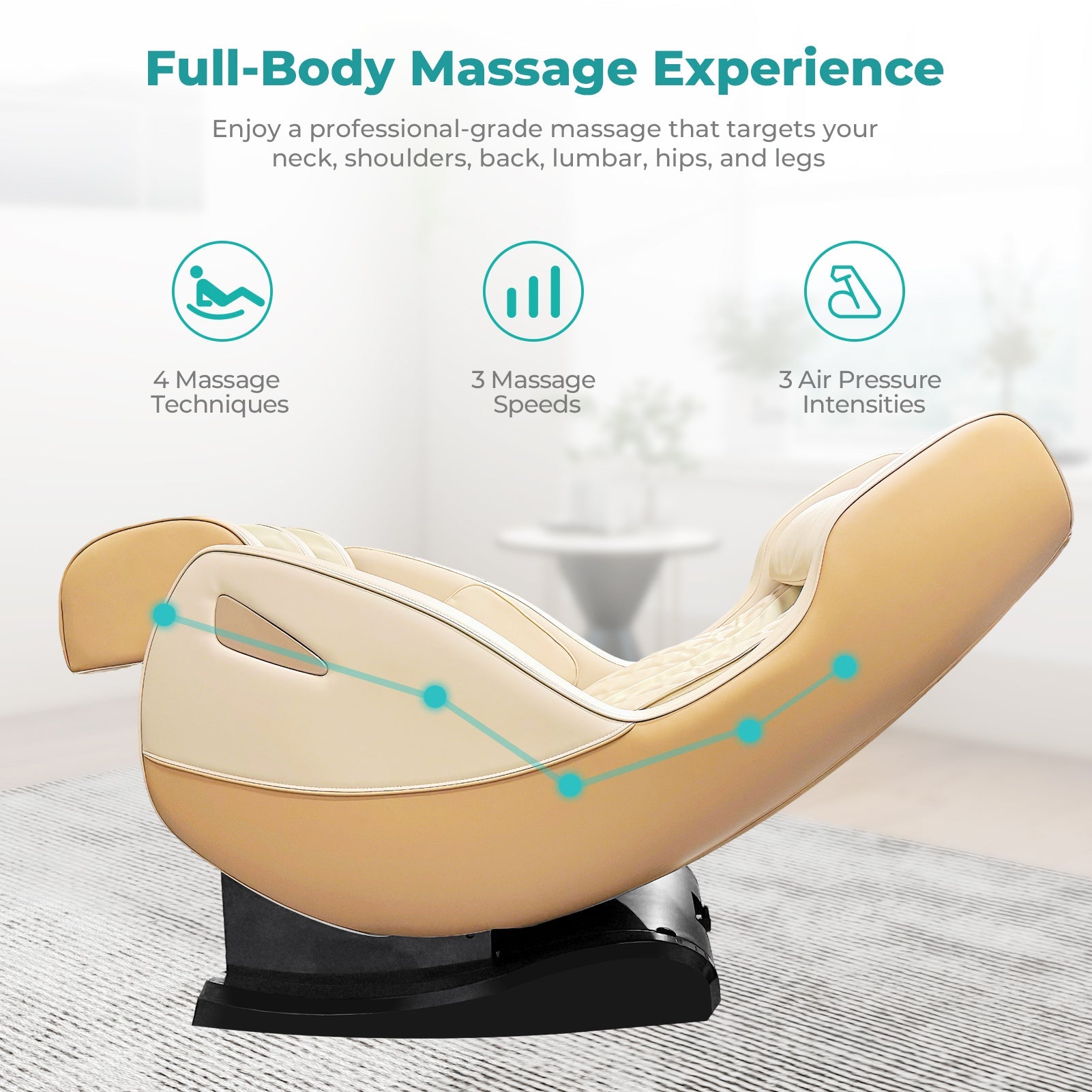 NAIPO Massagesessel mit Wärme | Design-Award | Bluetooth | Liegefunktion | Space-Saving | Creme-beige