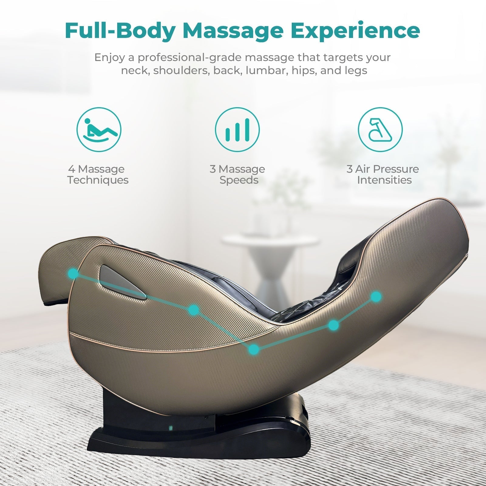 NAIPO Premium Massagesessel, Design-Award, Bluetooth, Liegefunktion, Space-Saving, Braun