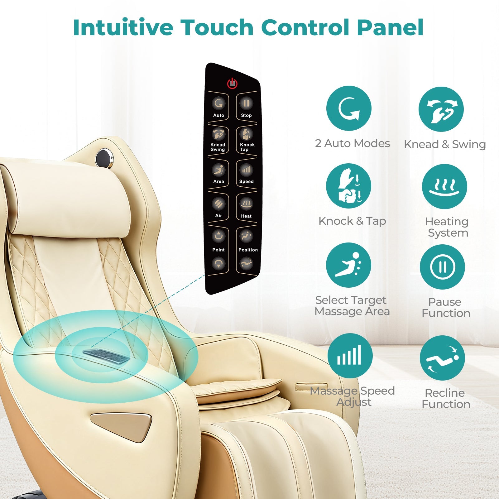 NAIPO Massagesessel mit Wärme | Design-Award | Bluetooth | Liegefunktion | Space-Saving | Creme-beige