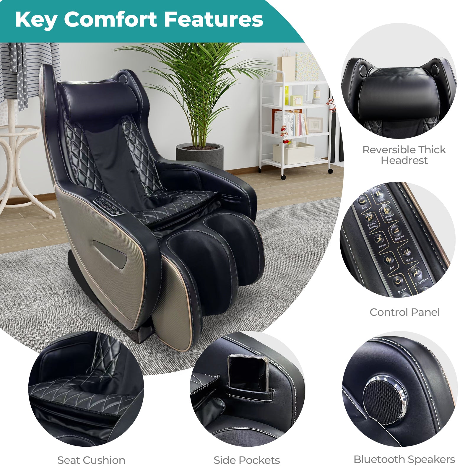 NAIPO Premium Massagesessel, Design-Award, Bluetooth, Liegefunktion, Space-Saving, Braun