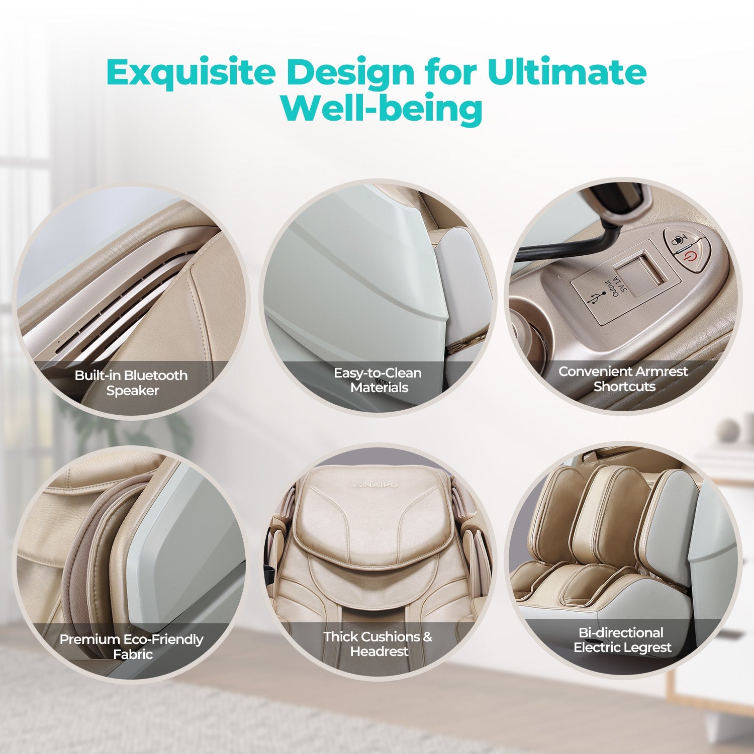 Naipo 3D Massagesessel R50 weiß, High-End Massagestuhl, Wärmefuktion