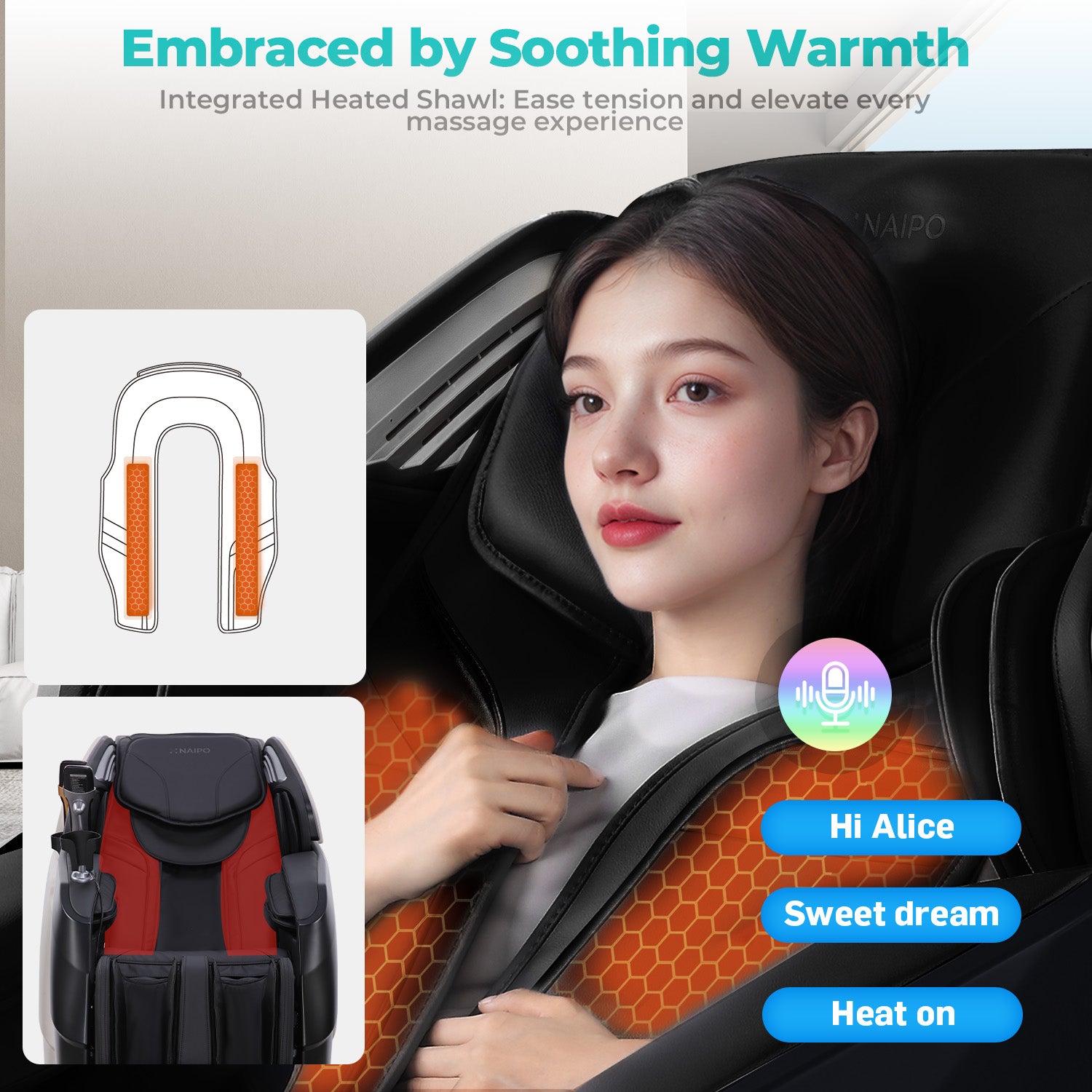 Naipo 3D massage chair R50 black, high-end massage chair, heat function