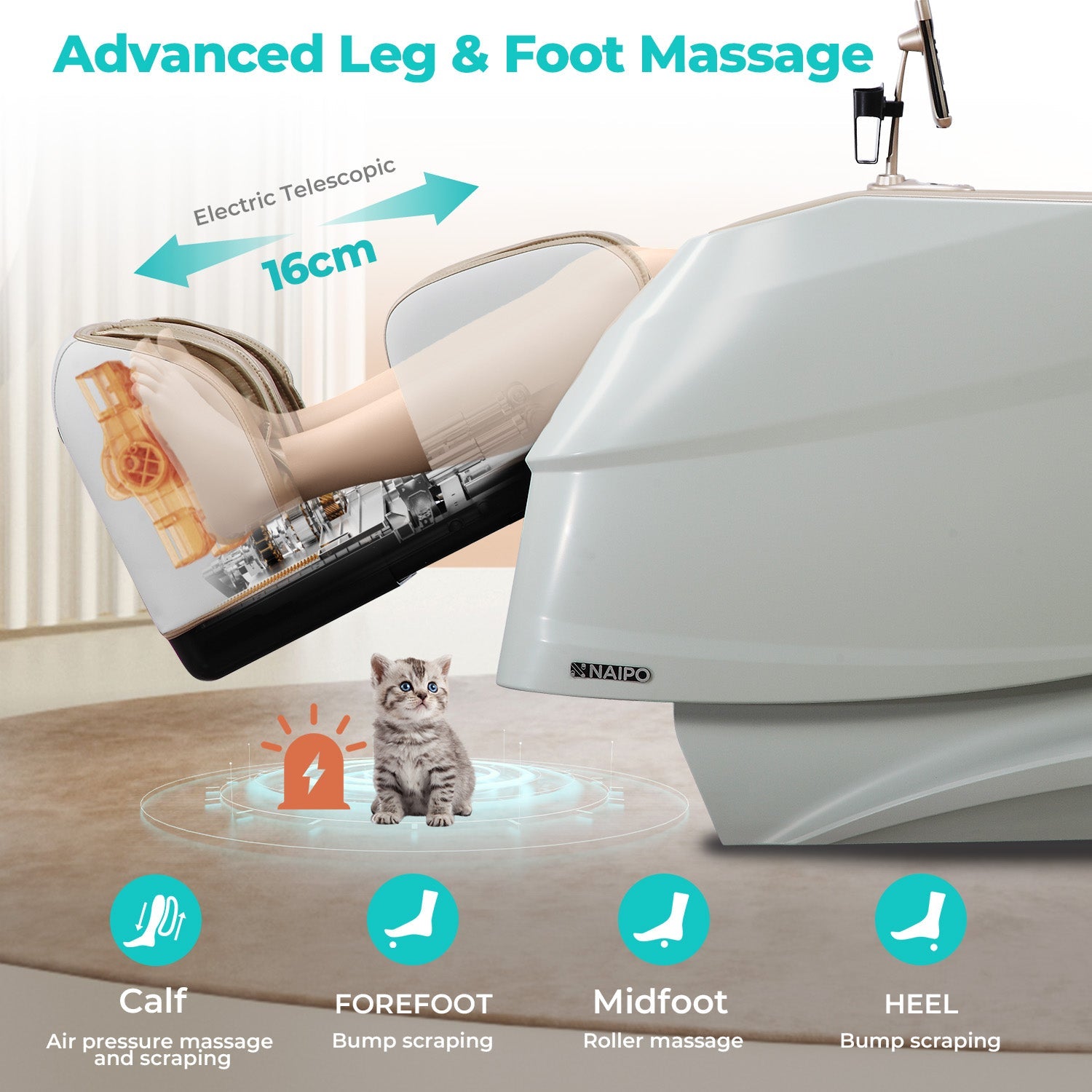Naipo 3D Massagesessel R50 weiß, High-End Massagestuhl, Wärmefuktion