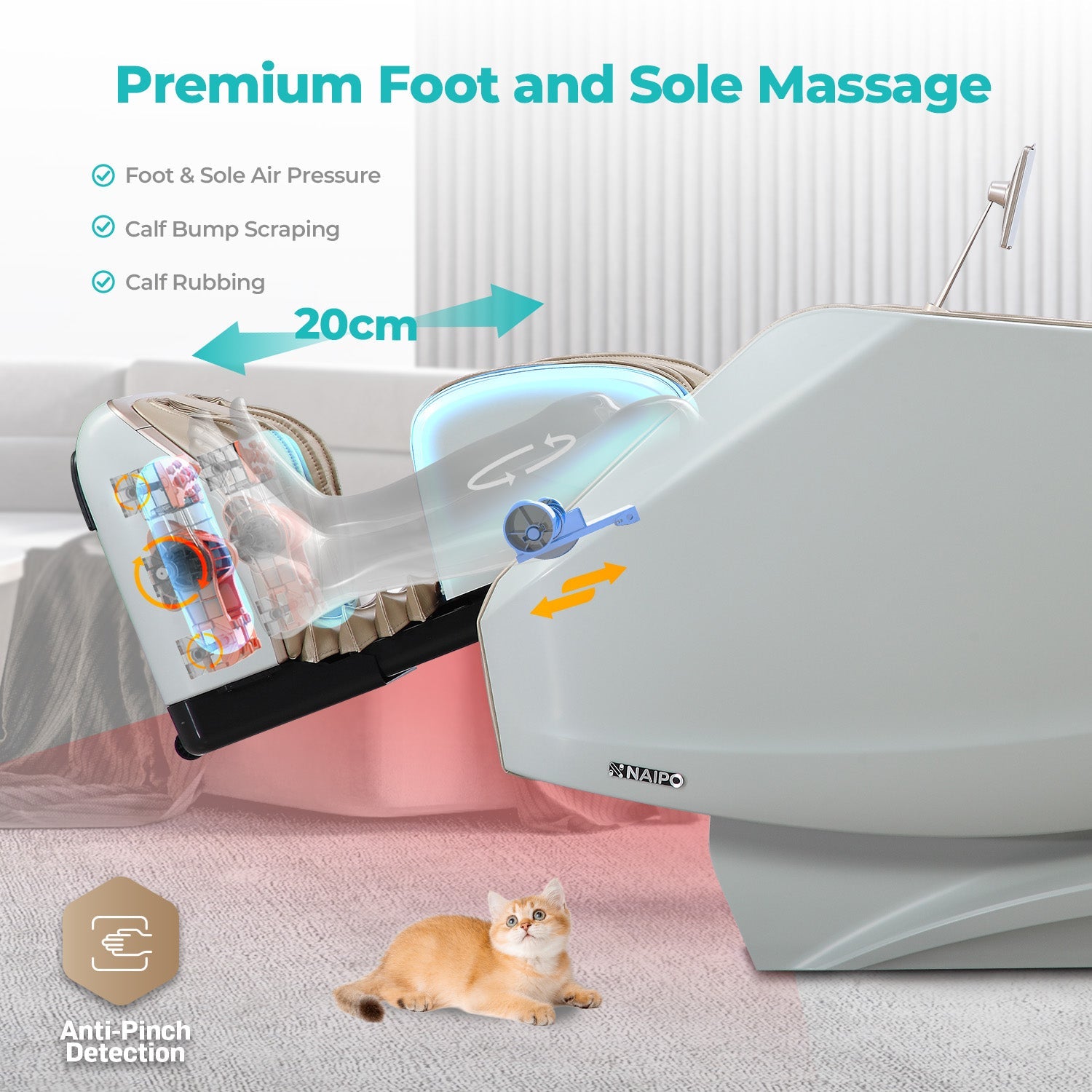 NAIPO 4D High-End Massagesessel S61 Weiß, Wärmefunktion, 8-inch Tablet-Steuerung