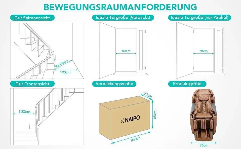 NAIPO® Premium Massagesessel mit Wärmefunktion, Zero Gravity Liegefunktion, Shiatsu, 3D Surround-Sound, Ganzkörpermassage, Körperscan, Ambient Light