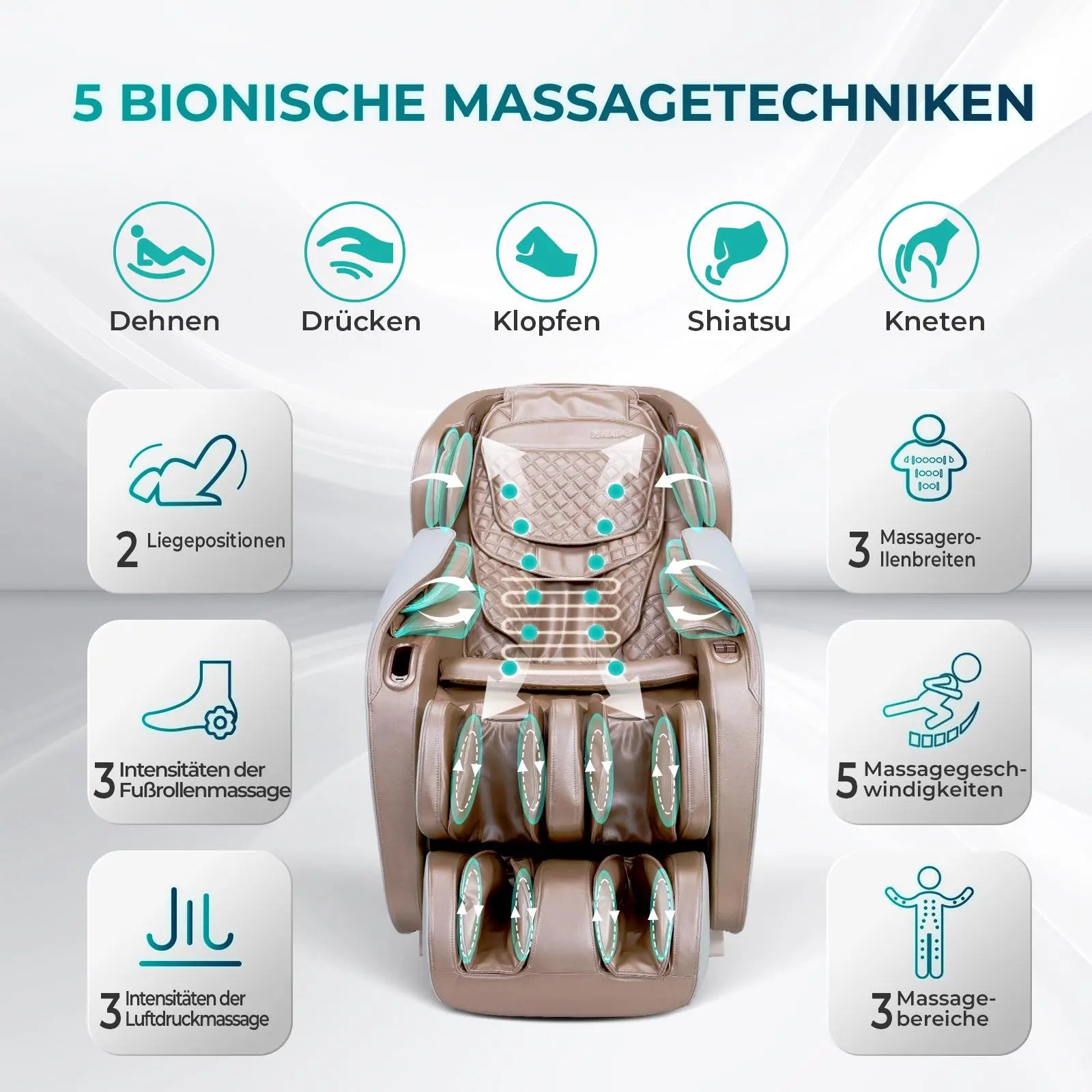NAIPO® Premium Massagesessel mit Wärmefunktion, Zero Gravity Liegefunktion, Shiatsu, 3D Surround-Sound, Ganzkörpermassage, Körperscan, Ambient Light