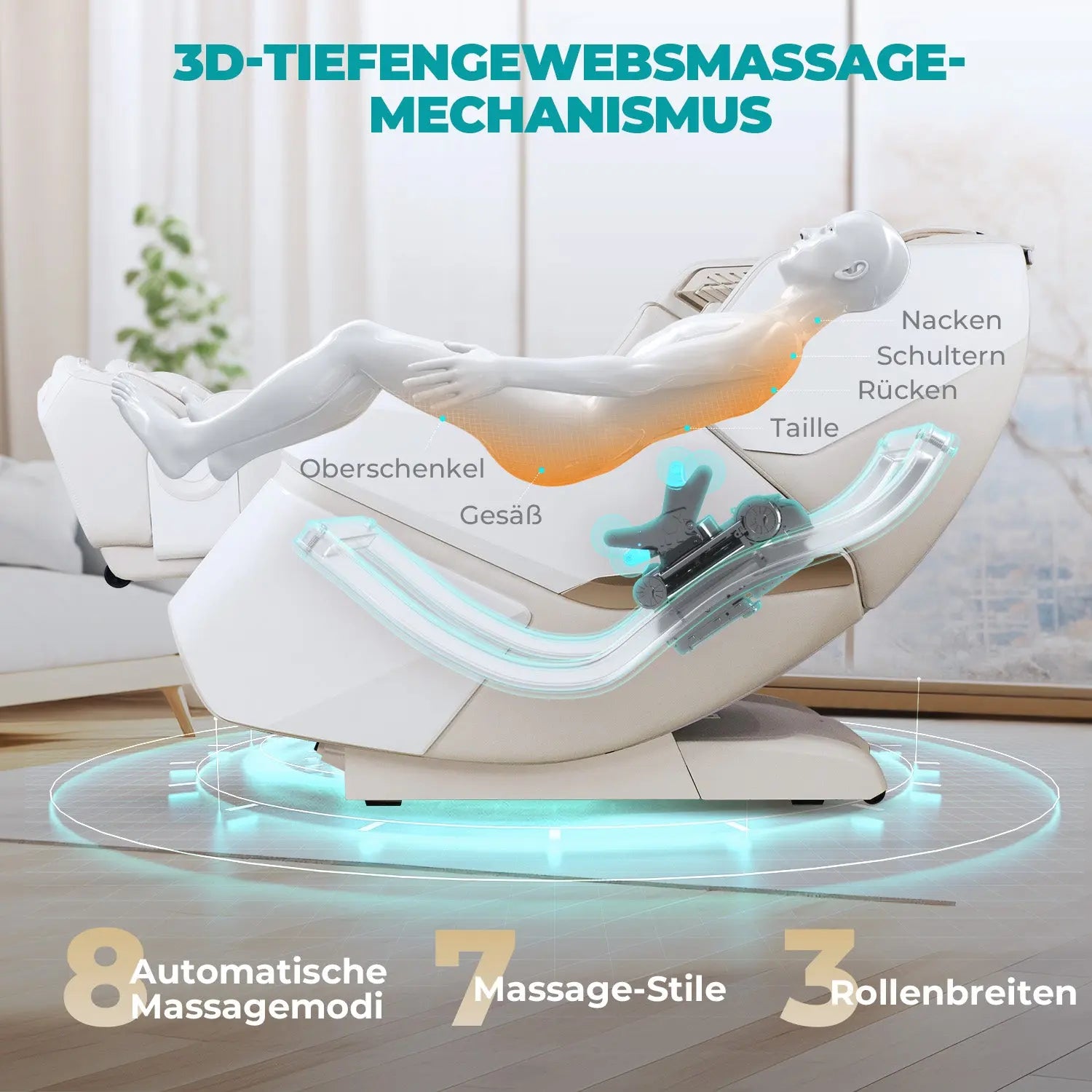 NAIPO® Space Walk 3D Massagesessel mit Wärmefunktion, Zero Gravity Liegefunktion, Shiatsu, 3D Surround-Sound, Ganzkörpermassage, Körperscan