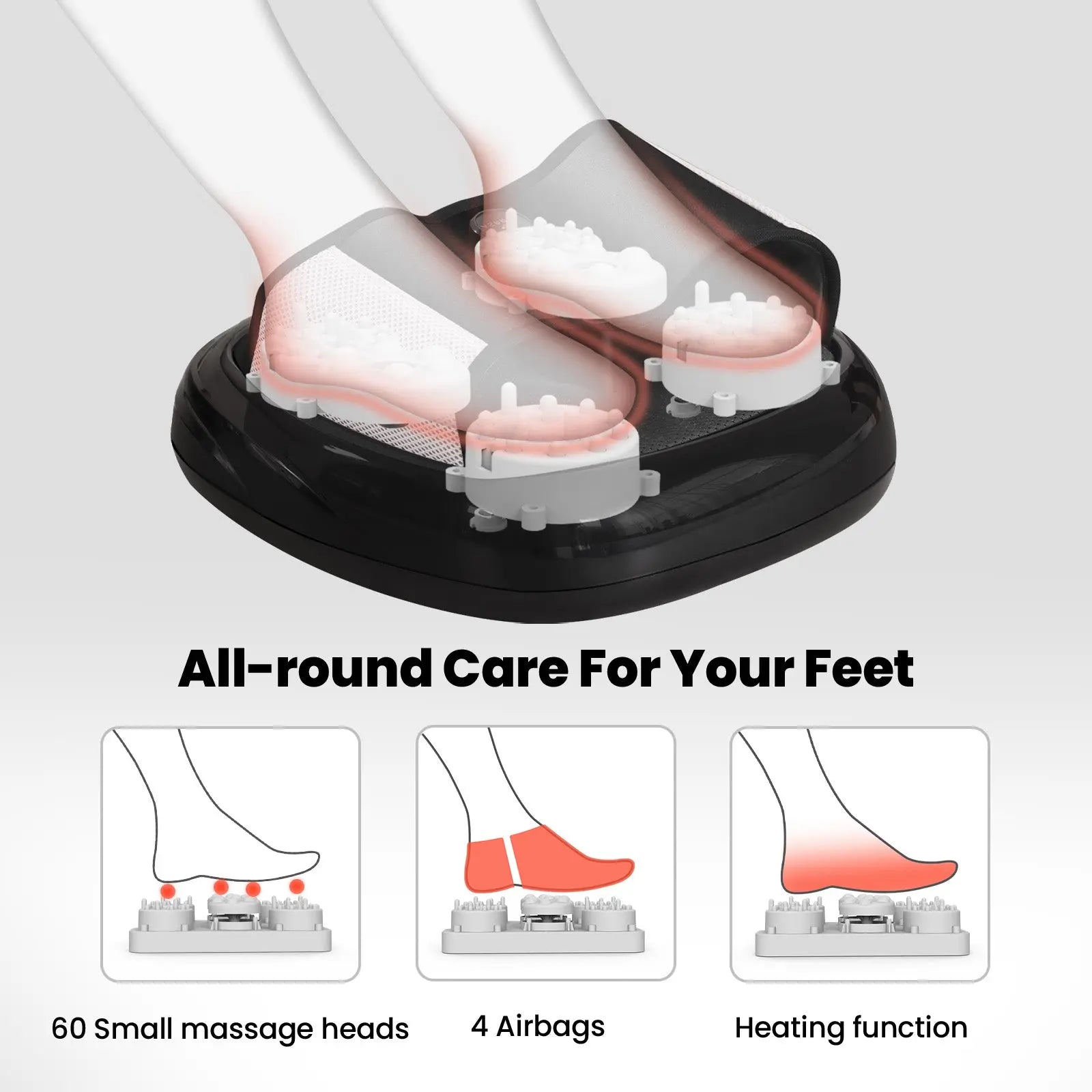 Naipo Fußmassagegerät, Shiatsu Fussmassage mit Wärmefunktion, Kneten, Luftkompression, 3 optionale Modi, einstellbare Intensität und Timer für Entspannung