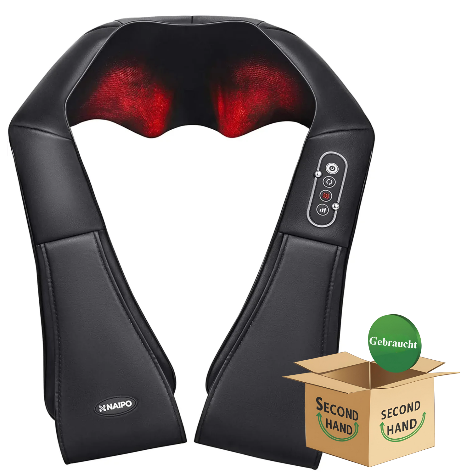 NAIPO Massagegerät Shiatsu für Nacken Rücken Schulter, Infrarotwärme, kabelgebunden - Gebraucht