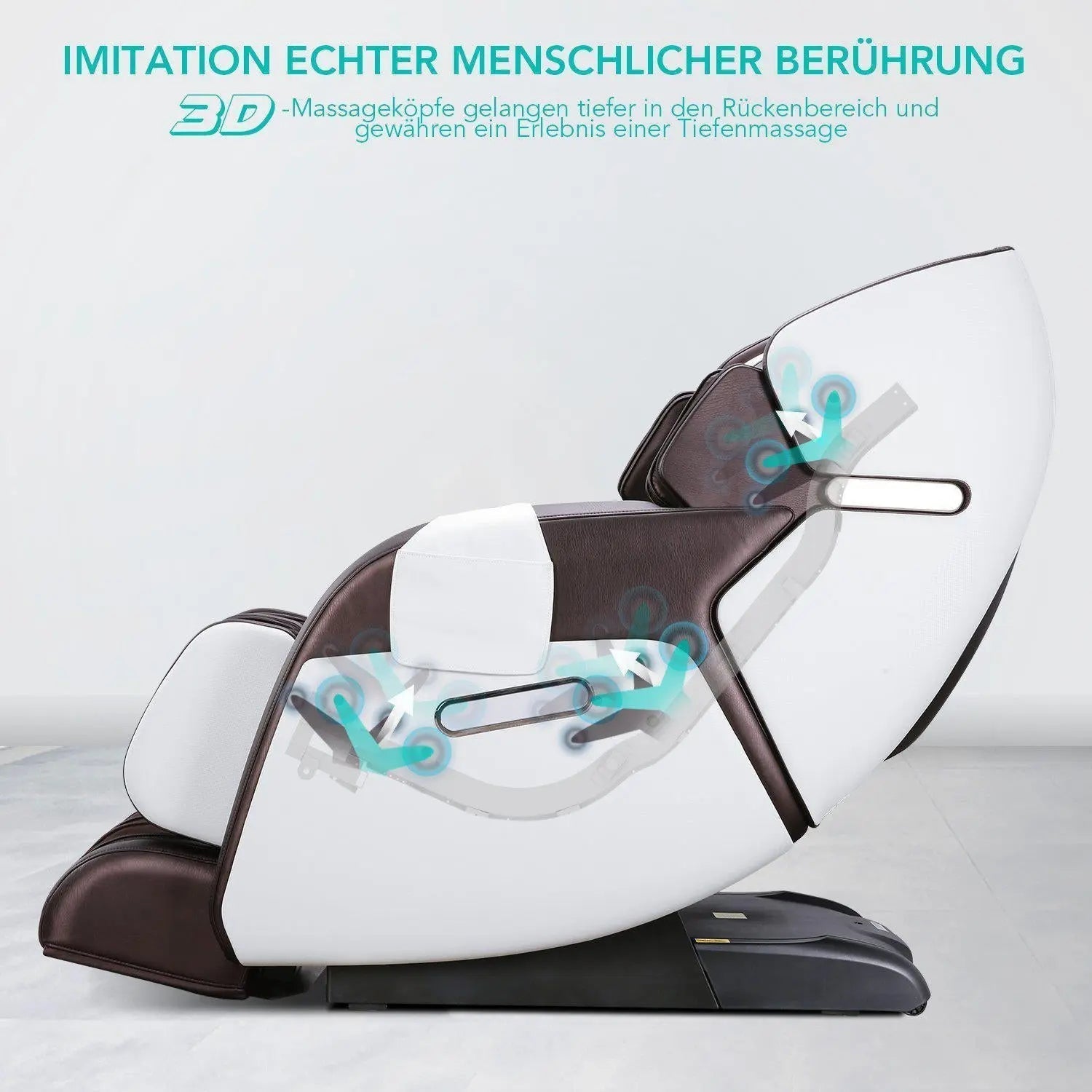 NAIPO Premium 3D Massagesessel Wärmefunktion, Shiatsu, Zero Gravity, Bluetooth Surround Sound, Braun/Weiß, Gebraucht/Generalüberholt