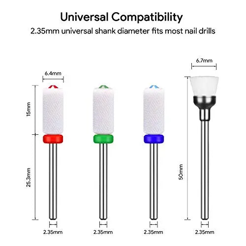 JCMASTER MCE475CMF, Premium Keramik Aufsätze longlife Bits 2.35mm Nagelfräser Crystal Gelnägel Medium Schleifen Acryl Maniküre, Pediküre Nageldesign Schleifkörper Acrylnägel, verschiedene Stärken