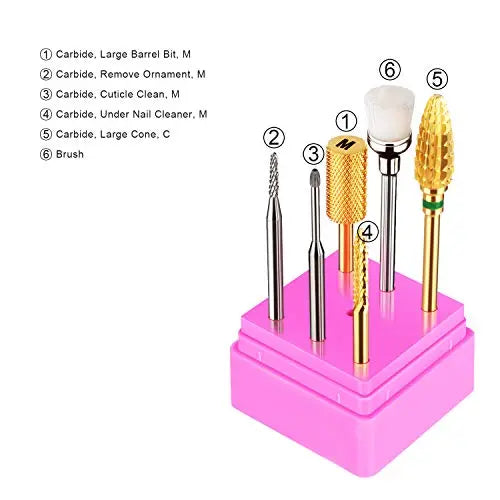 JCMASTER® 5x Premium Nagelfräser Bits Hartmetall 2.35mm Inkl. 1x Bürstenbit Maniküre/Pediküre Aufsatz Professionelles Schleifkörper Set Nagelstudio mit Halterung