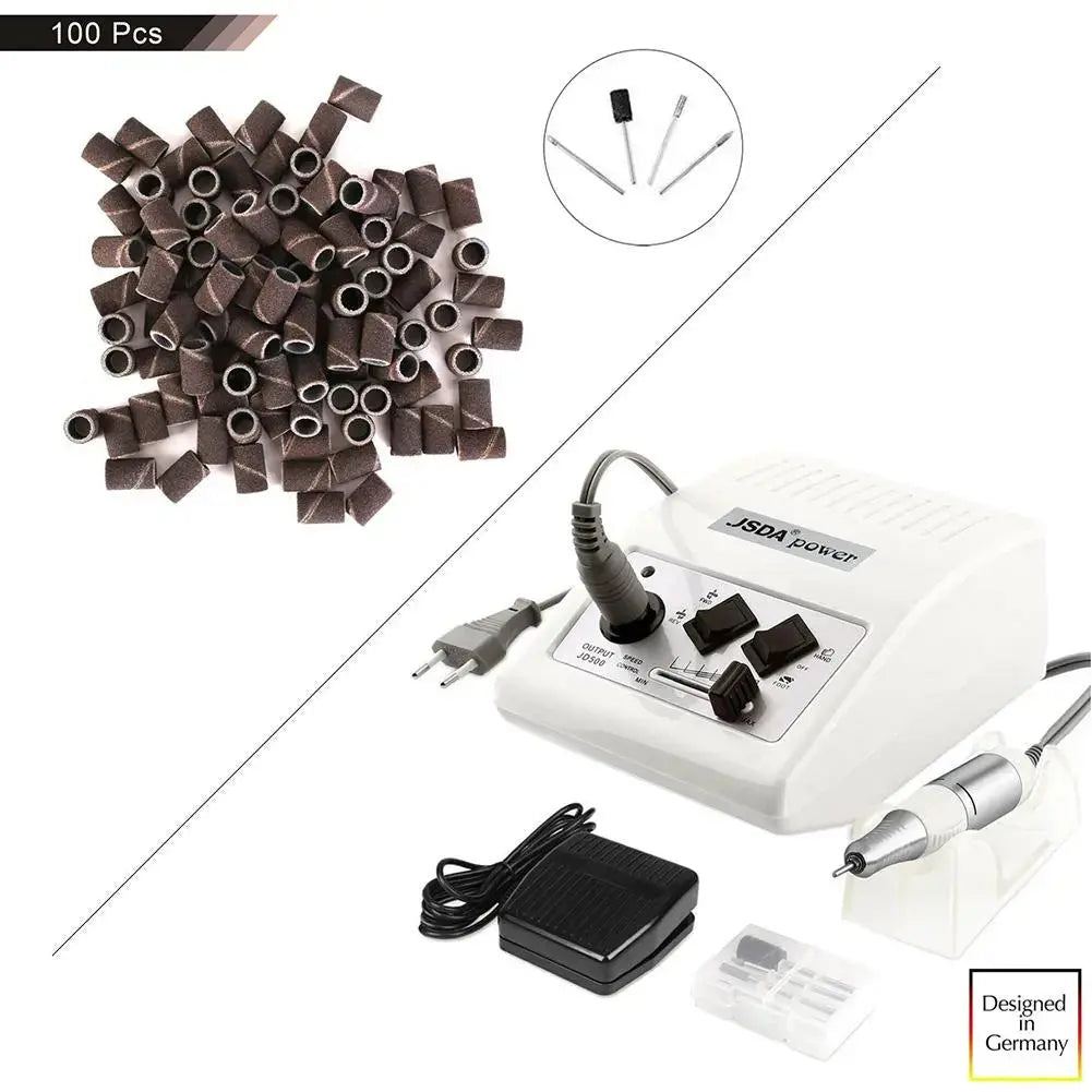 JCMaster JD500W Profi Nagelfräser 30000 U/min mit Fußpedal für Maniküre Pediküre,Keine Vibration,Kein Lärm,Weiß