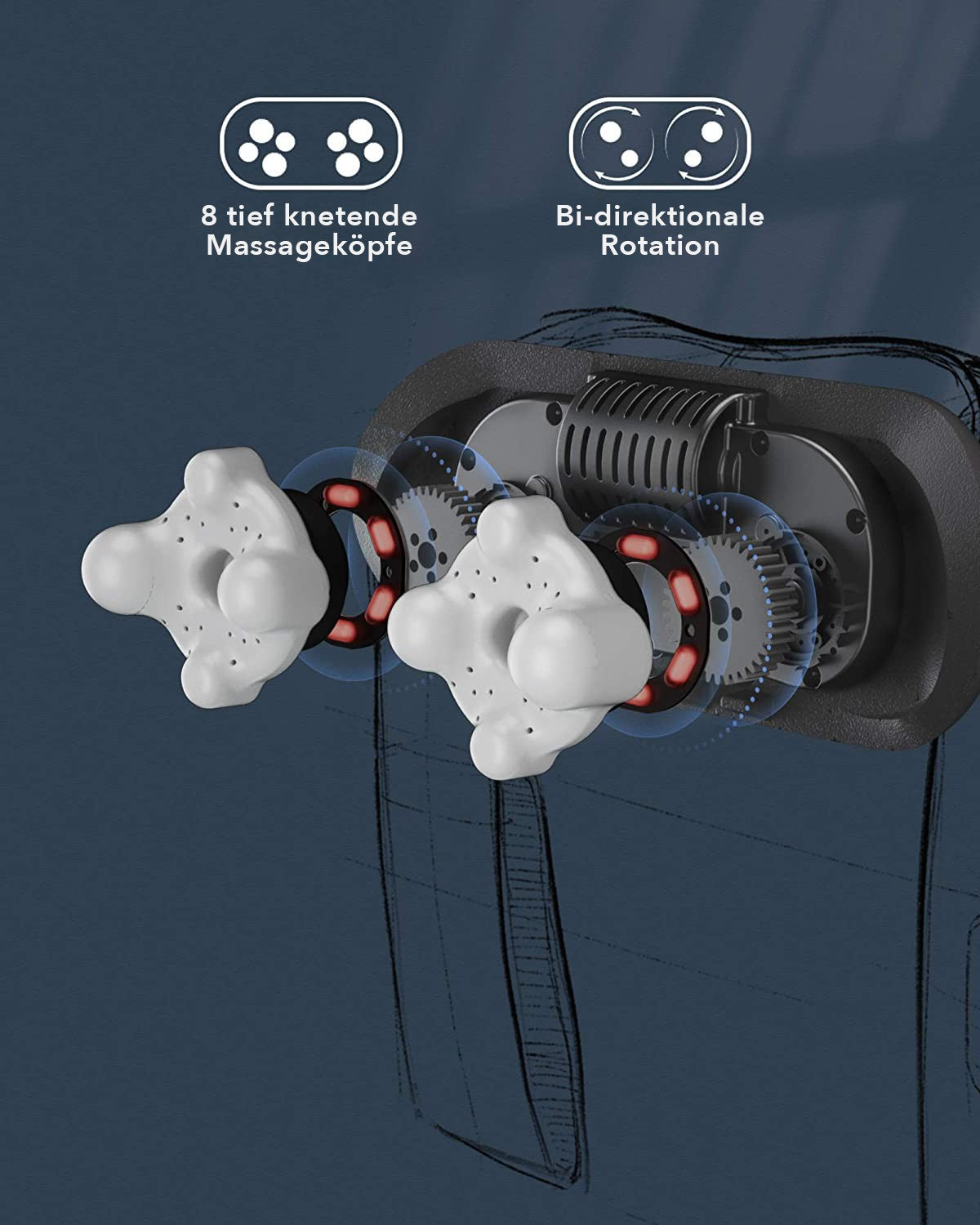 NAIPO Massagegerät Shiatsu für Nacken Rücken Schulter, Infrarotwärme, kabelgebunden - Gebraucht