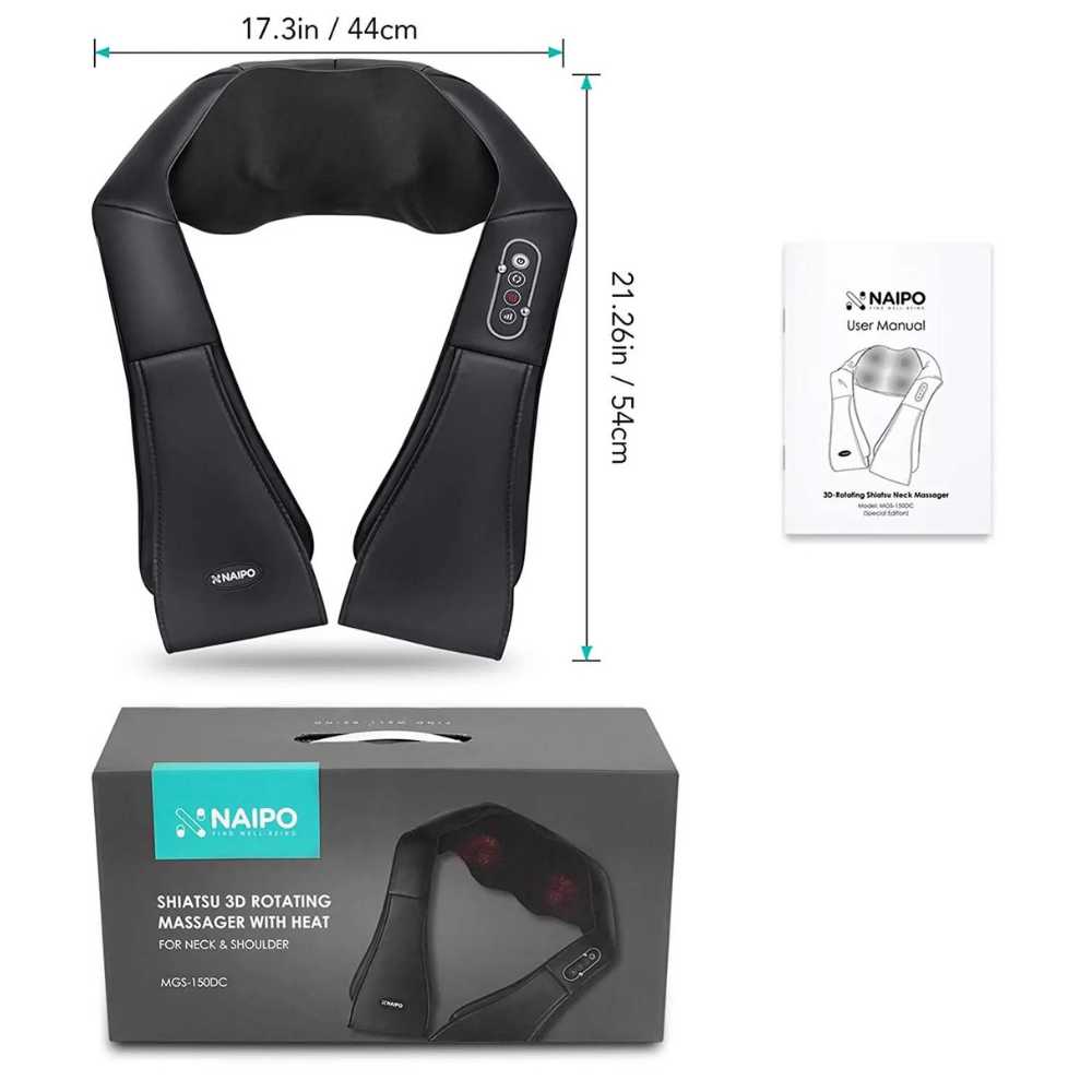 NAIPO Massagegerät Shiatsu für Nacken Rücken Schulter, Infrarotwärme, kabelgebunden - Gebraucht