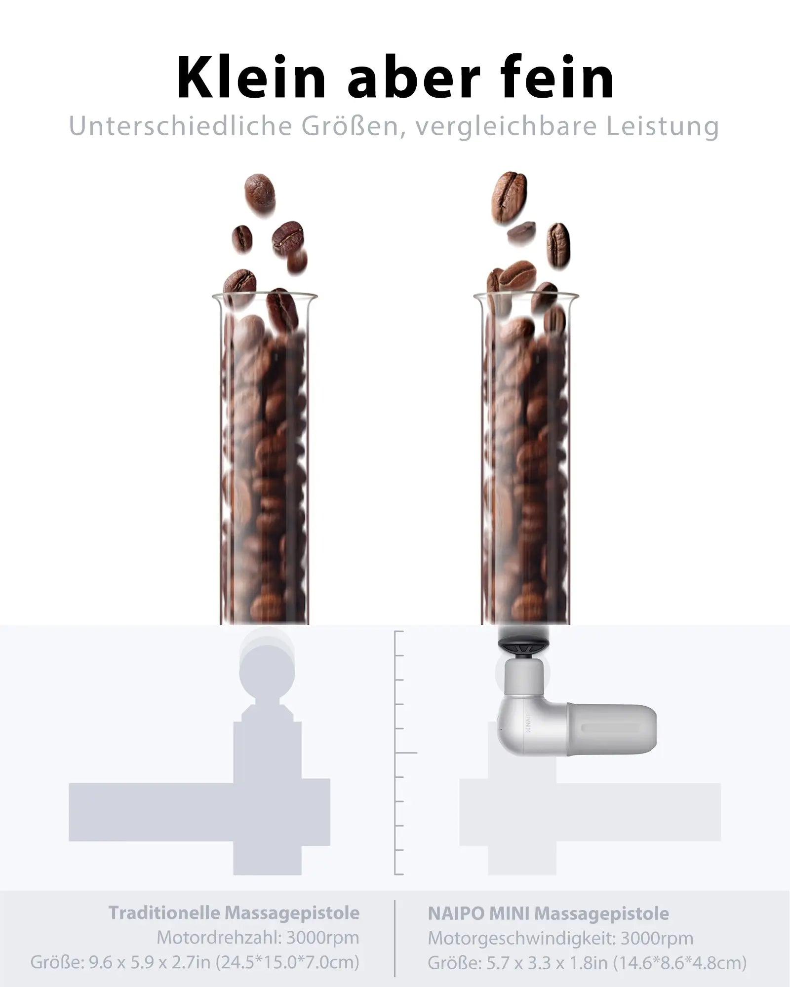 NAIPO® Mini Pro - Massagepistole, Kompakt & Leistungsstark, 5 Intensitätsstufen, inkl. 4 Aufsätze