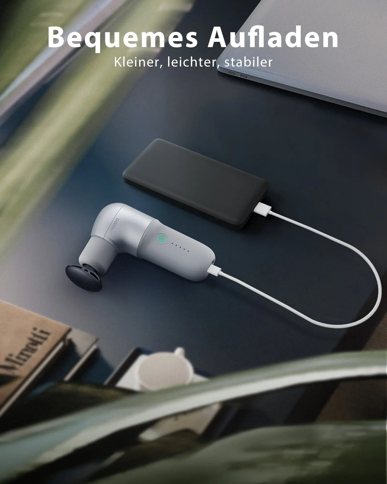 NAIPO® Mini Pro - Massagepistole, Kompakt & Leistungsstark, 5 Intensitätsstufen, inkl. 4 Aufsätze