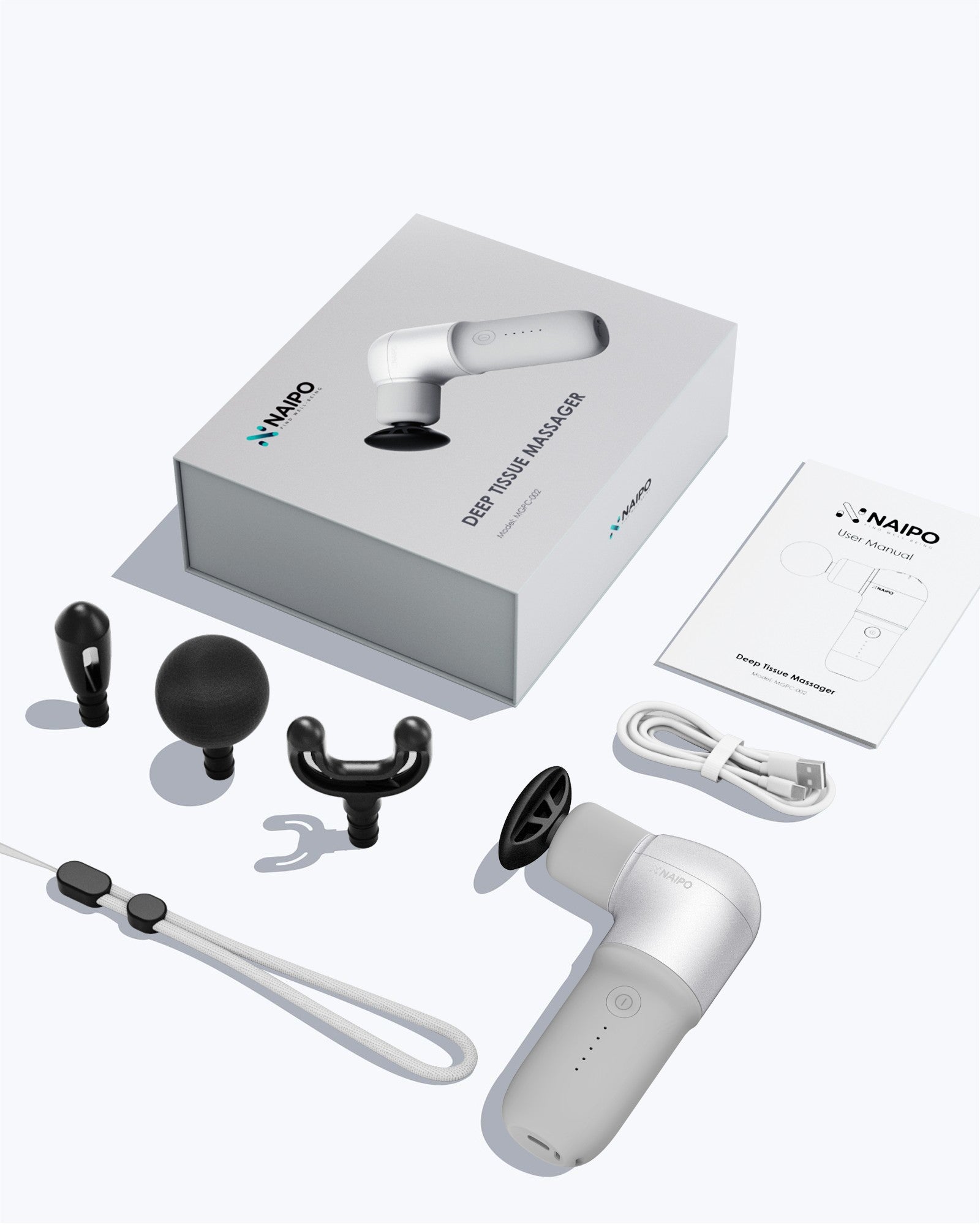 NAIPO® Mini Pro - Massagepistole, Kompakt & Leistungsstark, 5 Intensitätsstufen, inkl. 4 Aufsätze