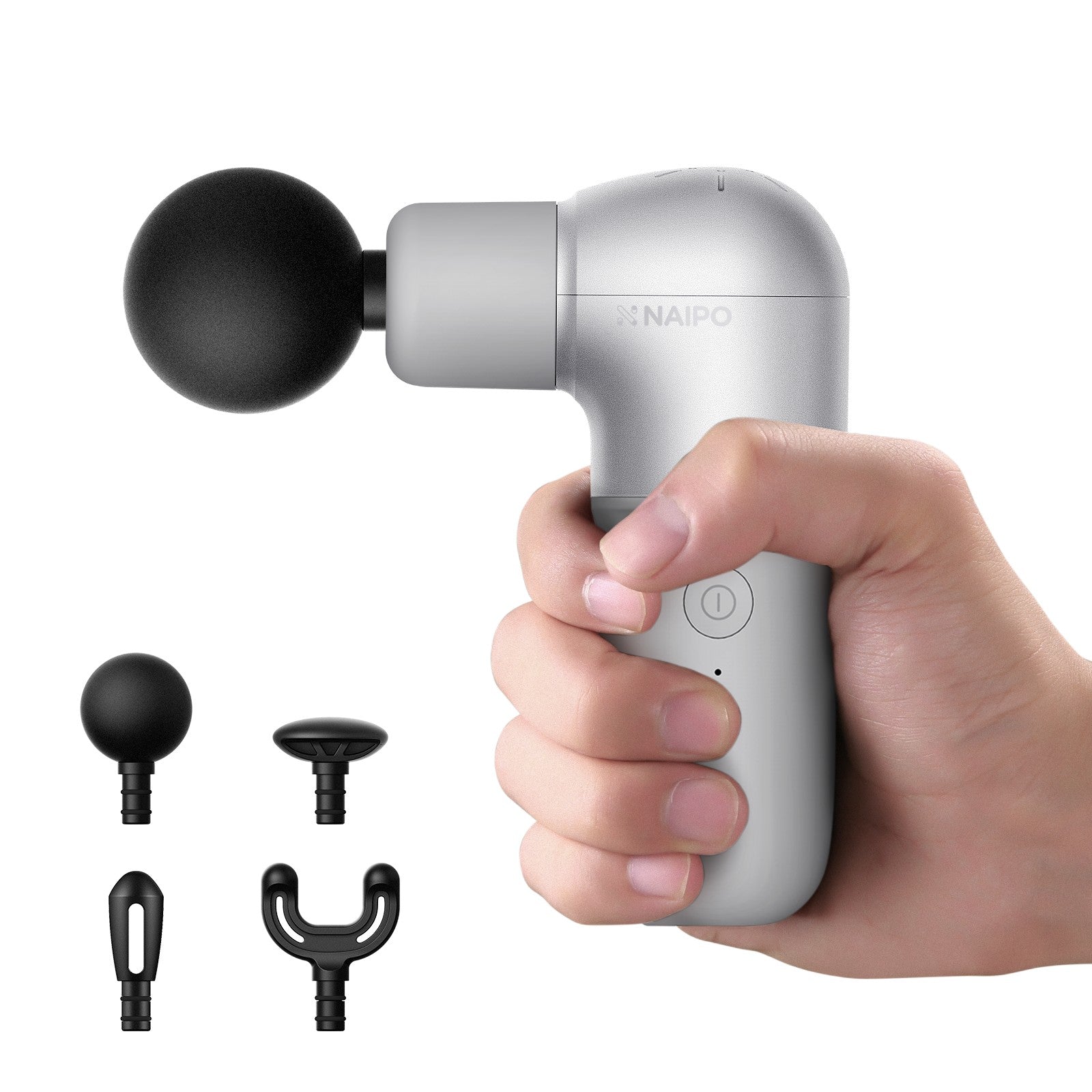 NAIPO® Mini Pro - Massagepistole, Kompakt & Leistungsstark, 5 Intensitätsstufen, inkl. 4 Aufsätze