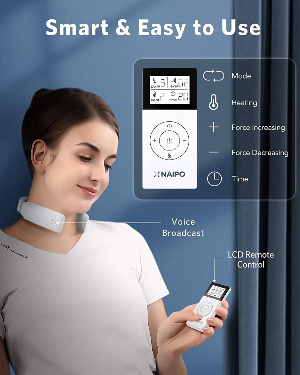 Naipo Nackenmassagegerät Intelligentes Elektrisches Schulter Puls-Nackenmassagegerät mit Wärmefunktion, 6 Modi 16 Intensitätsstufen LCD Remote Control Für Haus, Auto, Büro