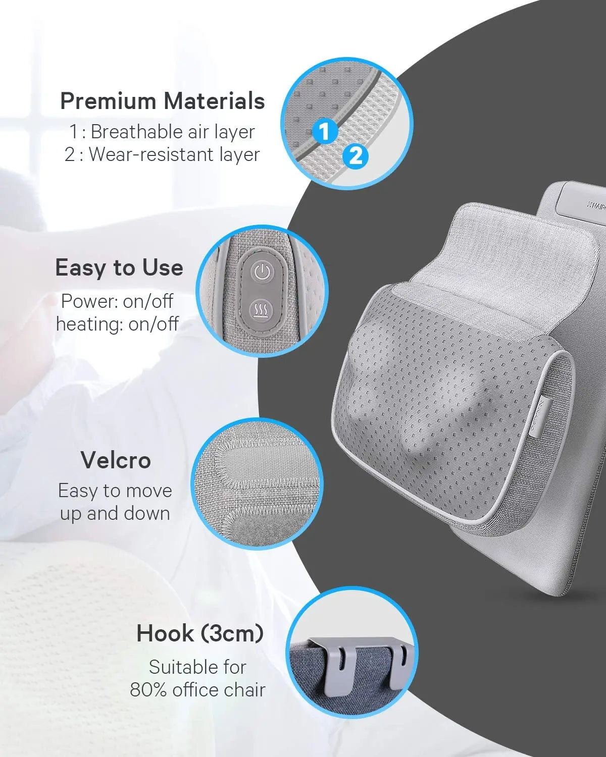 Naipo Shiatsu Nacken- und Rückenmassagegerät Massagekissen - Knetmassage mit Hitze, Deep Shiatsu Stuhl Massagegeräte für den unteren Rücken, Schultern, Wade, Körper