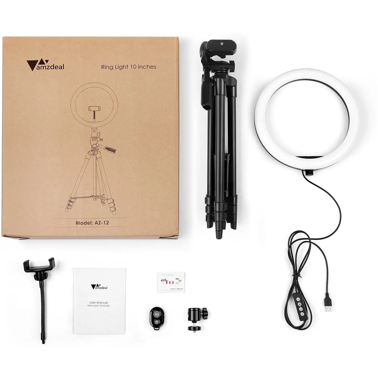 Ringlicht 10 Zoll mit Stativ - 3 Farben Dimmbar 3000K-5600K Einstellbare Helligkeit 360°Drehung Gimbals, LED Ring Light USB mit Fernbedienung und Handyhalterung, für Makeup/Videoanruf/Selfie