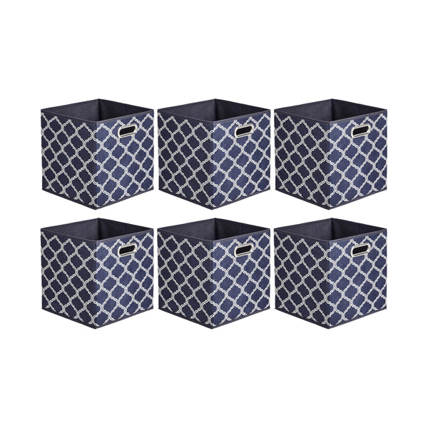 Alsterwell Folding Boxes - 6-Piece Set, Collapsible Non-Woven Fabric Storage Bins with Handles, 10.5 x 10.5 x 11 inches - Storage Baskets for Living Room, Bedroom and Kitchen, Denim Blue, Breathable (Pre-sell)