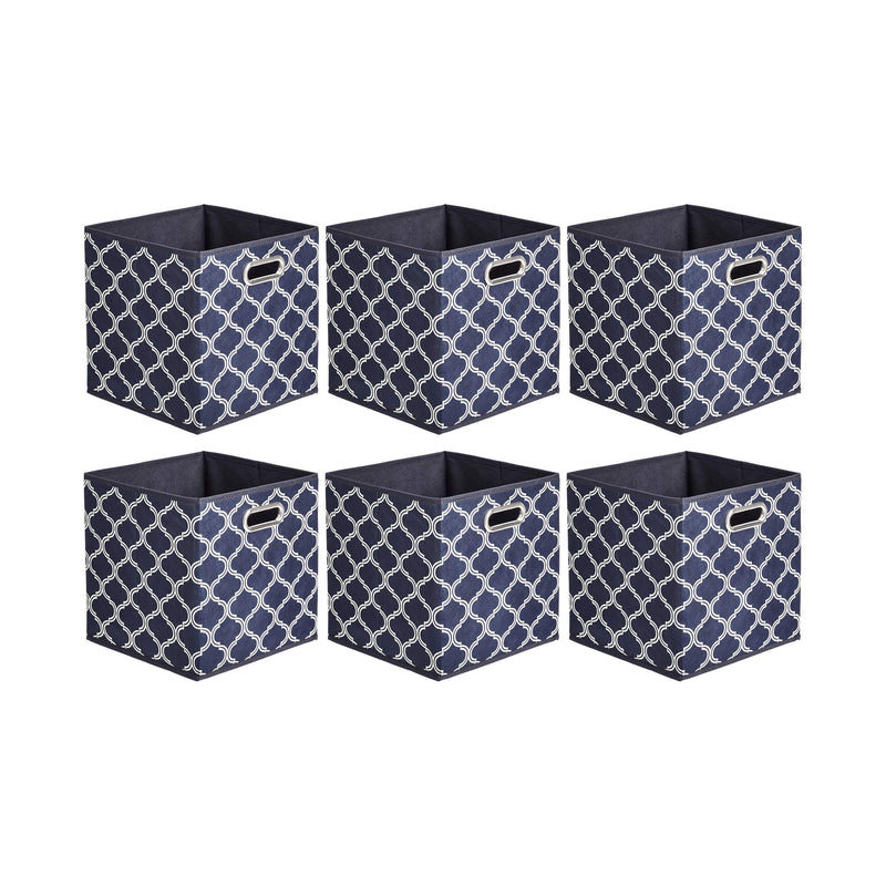 Alsterwell Folding Boxes - 6-Piece Set, Collapsible Non-Woven Fabric Storage Bins with Handles, 10.5 x 10.5 x 11 inches - Storage Baskets for Living Room, Bedroom and Kitchen, Denim Blue, Breathable (Pre-sell)