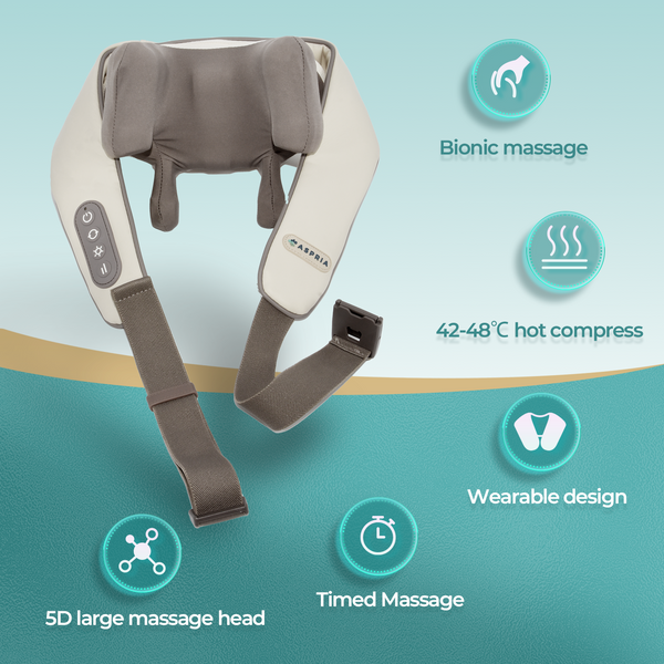 Aspria 5D Neck Shoulder Massager Rechargeable Deep Shiatsu Kneading Massage with Heat for Shoulder, Back, Leg, and Feet, Wireless Design, Portable, Ideal Present for Women Men Friends Family