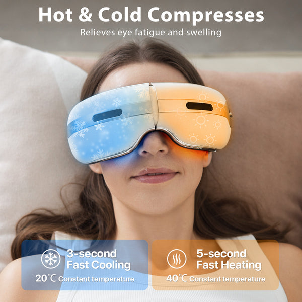 Eyecloud Pro+ Eye Massager with Dual Hot and Cold Function, Air Compression Massage, Bluetooth Music, 4 Modes, for Strained/Dry eyes
